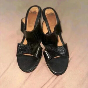 Sofft Black Leather Open Toe Mules Sandals Slip On Shoes Womens size 9M